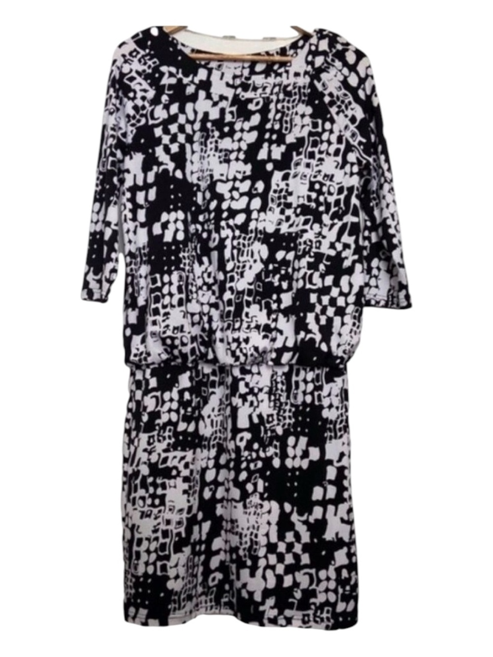 Peter Nygard oversize dress black white pattern elastic Waist contemporary small